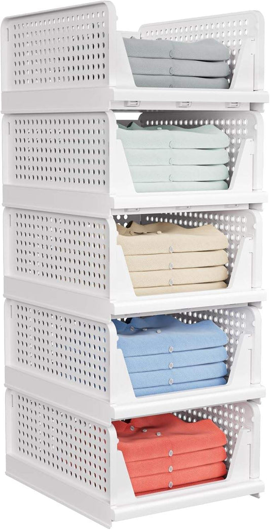 Stackable Foldable Closet Storage Basket with Pull-Out Drawer