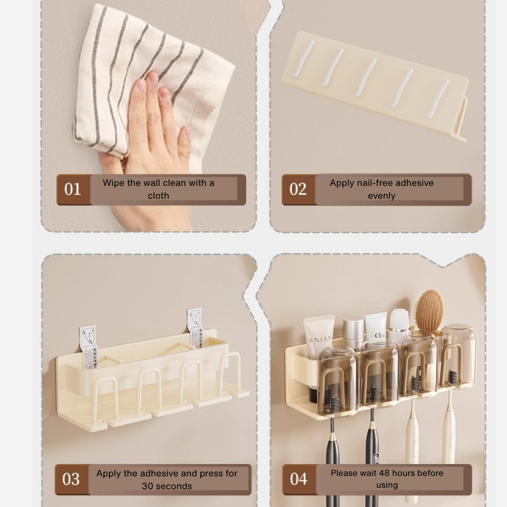 Wall-Mounted Toothbrush  Mouthwash Storage Rack