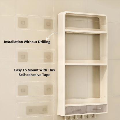 Punch-Free Bathroom Storage Shelf (Cream White)