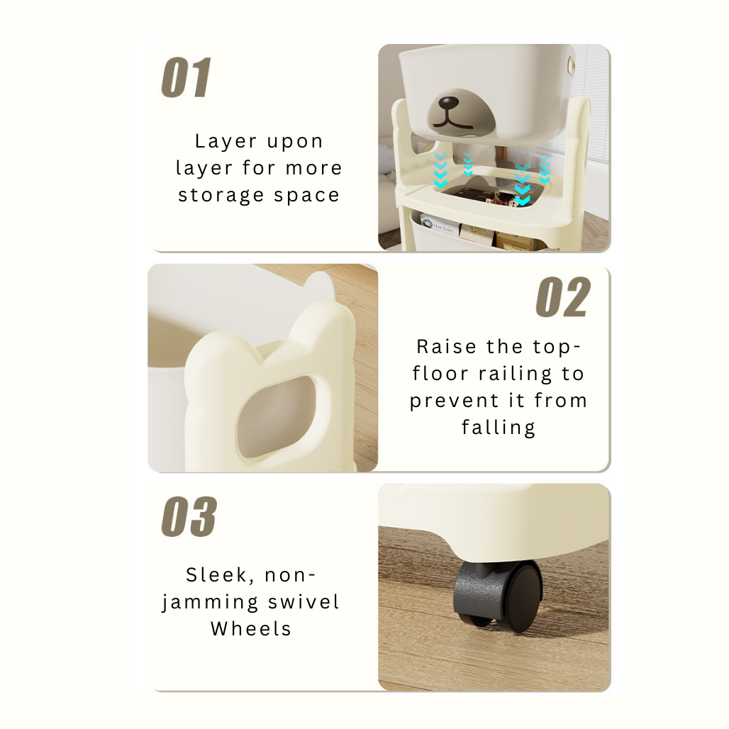Bear-Shaped Movable Multifunctional Storage Rack Trolley