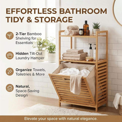 Bamboo Laundry Basket with Open Shelves and Lid
