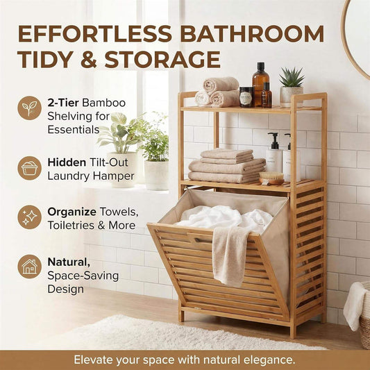 Bamboo Laundry Basket with Open Shelves and Lid