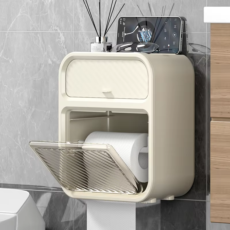 Wall-Mounted Bathroom Tissue Holder with Storage Shelf