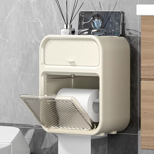 Wall-Mounted Bathroom Tissue Holder with Storage Shelf