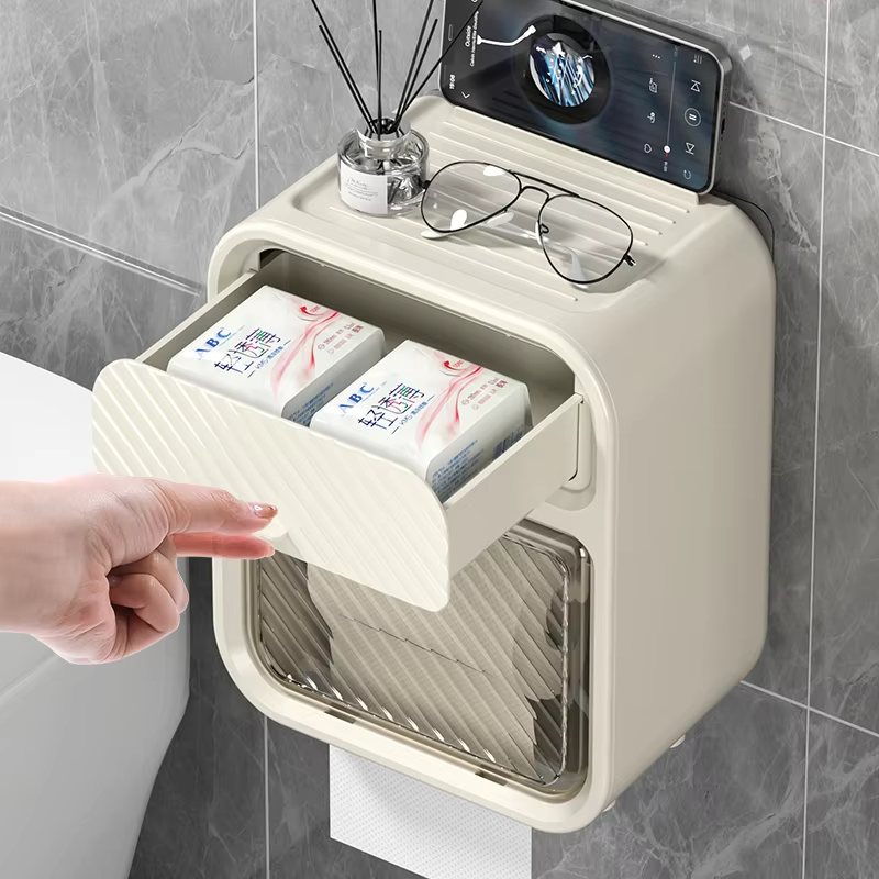 Wall-Mounted Bathroom Tissue Holder with Storage Shelf