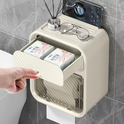 Wall-Mounted Bathroom Tissue Holder with Storage Shelf