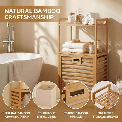 Bamboo Laundry Basket with Open Shelves and Lid