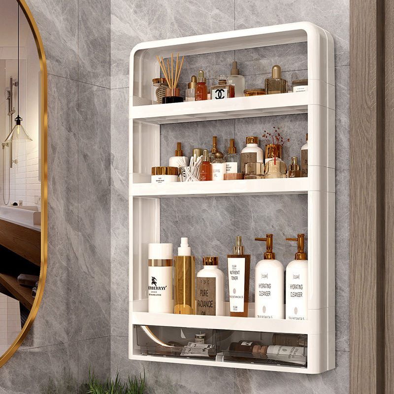 Punch-Free Bathroom Storage Shelf (Cream White)
