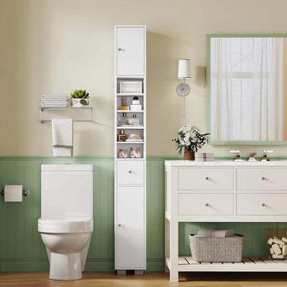 Slim Bathroom Storage Cabinet with Adjustable Shelves and Drawer
