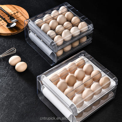 32-Grid Refrigerator Egg Storage Container with Dual Drawers
