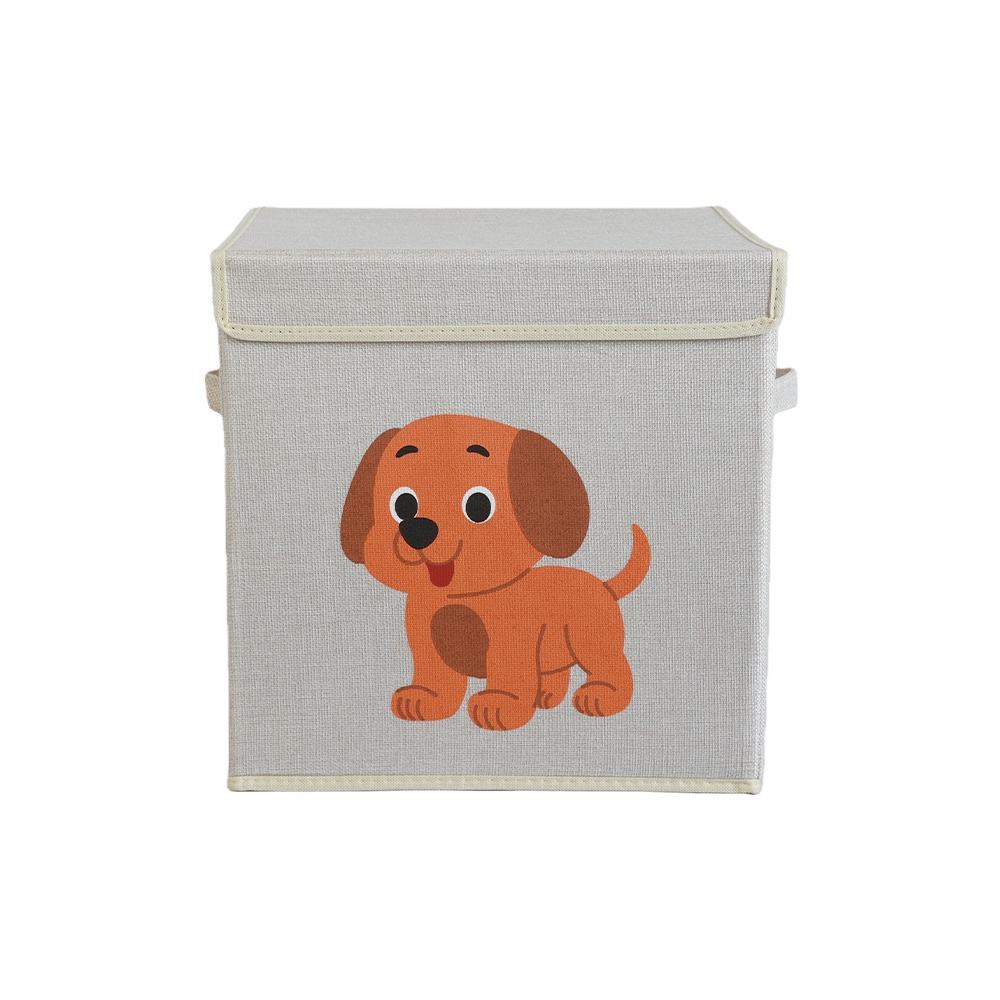 Foldable Linen Fabric Toy Storage Box with Cute Animal Print