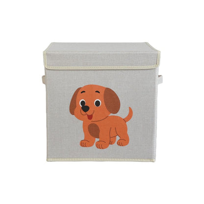 Foldable Linen Fabric Toy Storage Box with Cute Animal Print