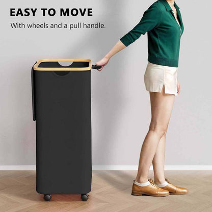 Foldable Laundry Basket with Wheels and Lid 110L Capacity