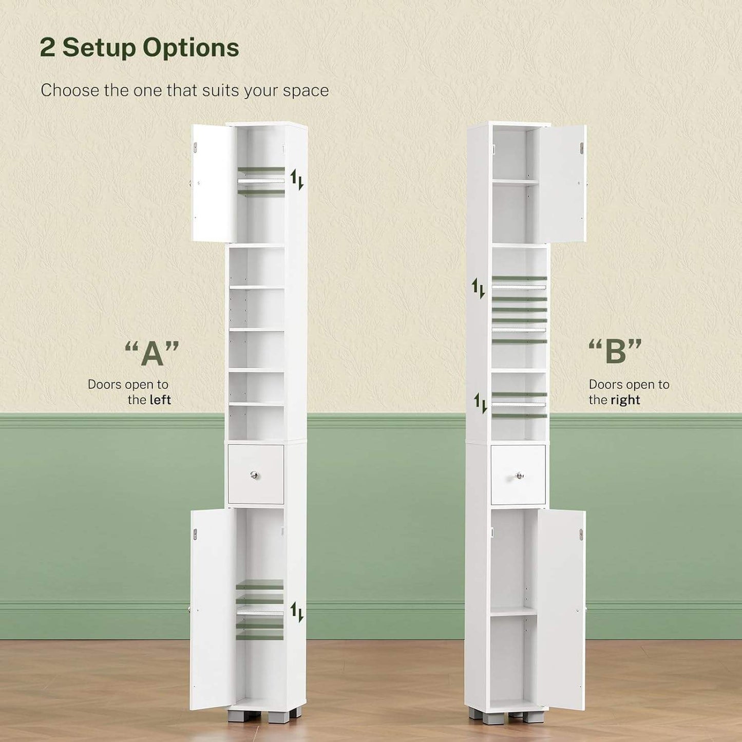 Slim Bathroom Storage Cabinet with Adjustable Shelves and Drawer