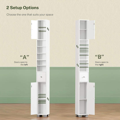 Slim Bathroom Storage Cabinet with Adjustable Shelves and Drawer