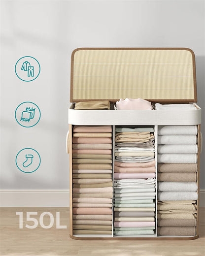 Foldable Bamboo Laundry Basket with Lid