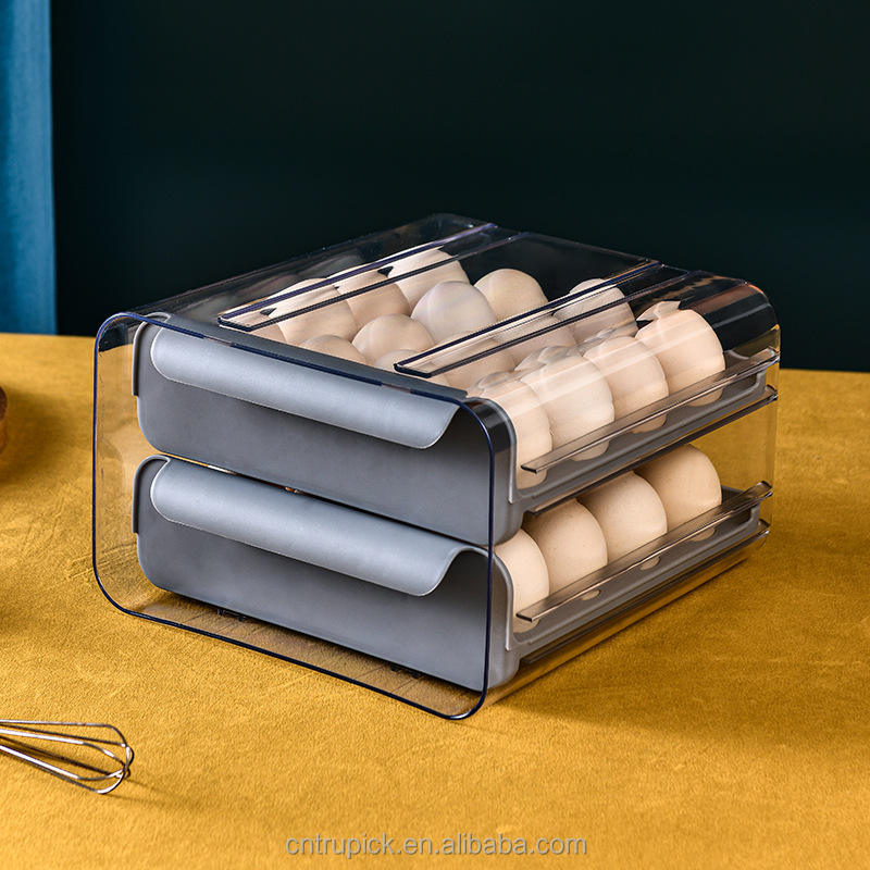32-Grid Refrigerator Egg Storage Container with Dual Drawers