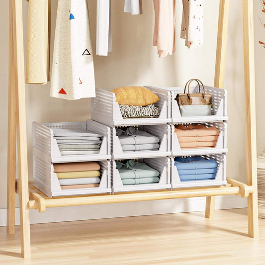 Stackable Foldable Closet Storage Basket with Pull-Out Drawer