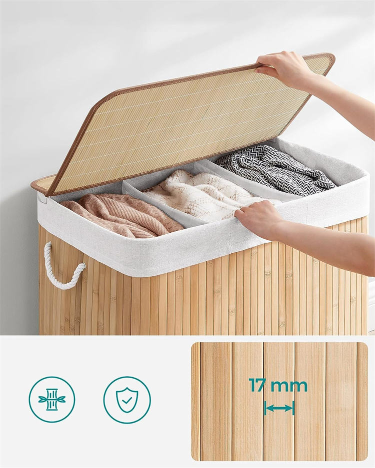 Foldable Bamboo Laundry Basket with Lid