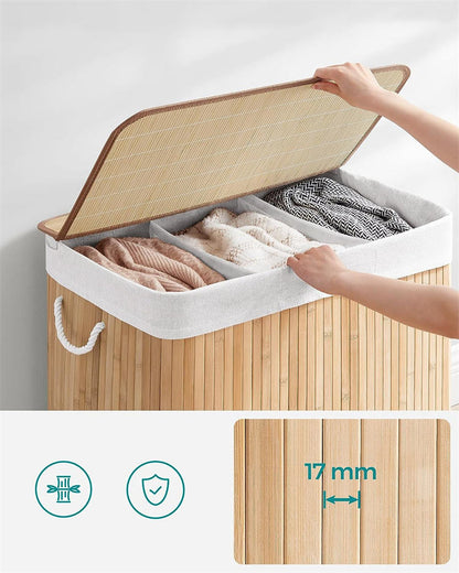 Foldable Bamboo Laundry Basket with Lid