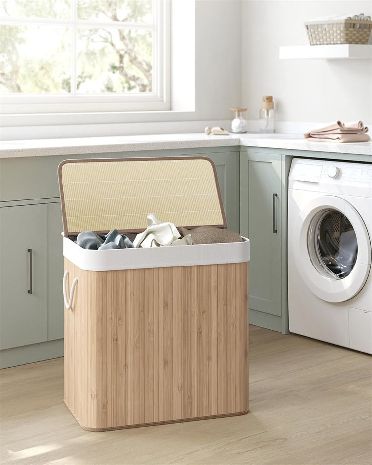 Foldable Bamboo Laundry Basket with Lid