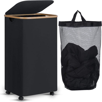 Foldable Laundry Basket with Wheels and Lid 110L Capacity