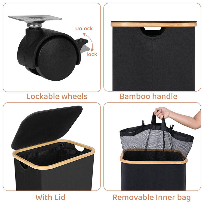Foldable Laundry Basket with Wheels and Lid 110L Capacity