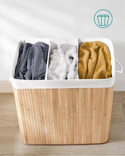 Foldable Bamboo Laundry Basket with Lid