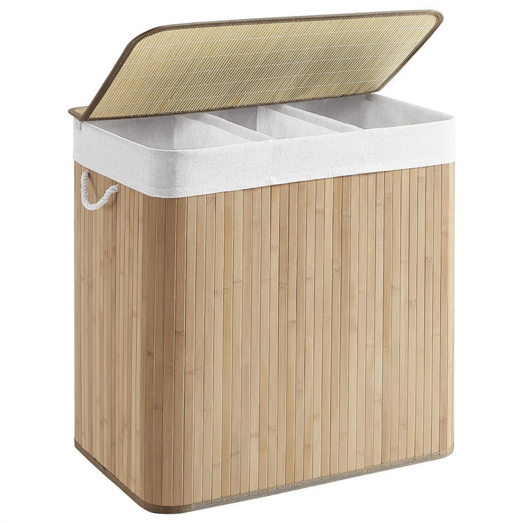 Foldable Bamboo Laundry Basket with Lid