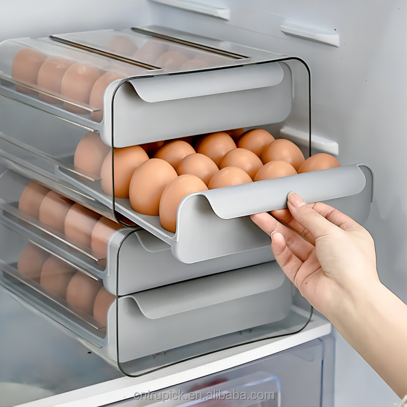 32-Grid Refrigerator Egg Storage Container with Dual Drawers