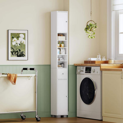 Slim Bathroom Storage Cabinet with Adjustable Shelves and Drawer