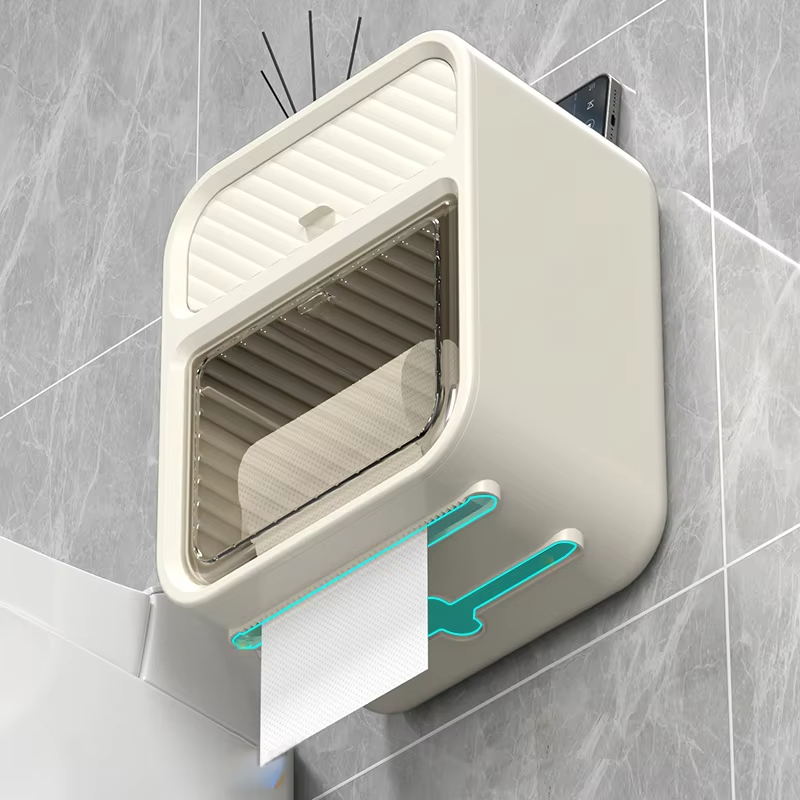 Wall-Mounted Bathroom Tissue Holder with Storage Shelf
