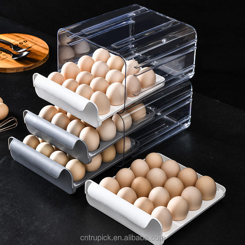 32-Grid Refrigerator Egg Storage Container with Dual Drawers